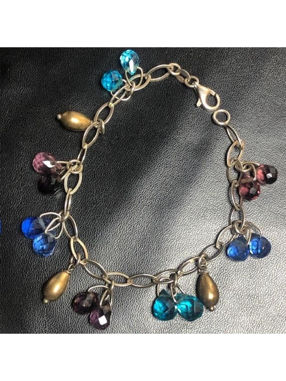 9117 Sterling 925 crystal briolette Charm Bracelet Colorful 12.5gr